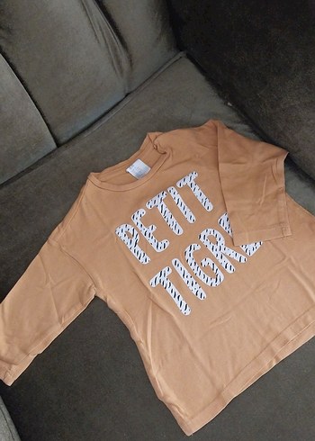 Kız Çocuk Bej Uzun Kollu Baskılı Tişört - Görsel 5
