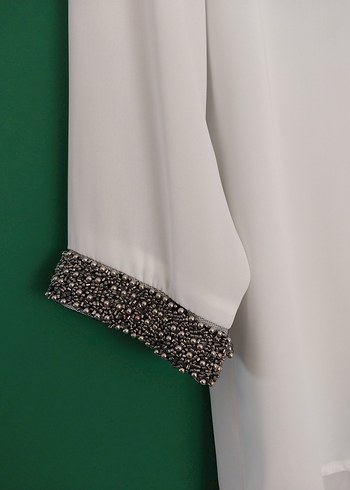 V Yaka Beyaz Bohem Uzun Kollu Bluz - Görsel 3