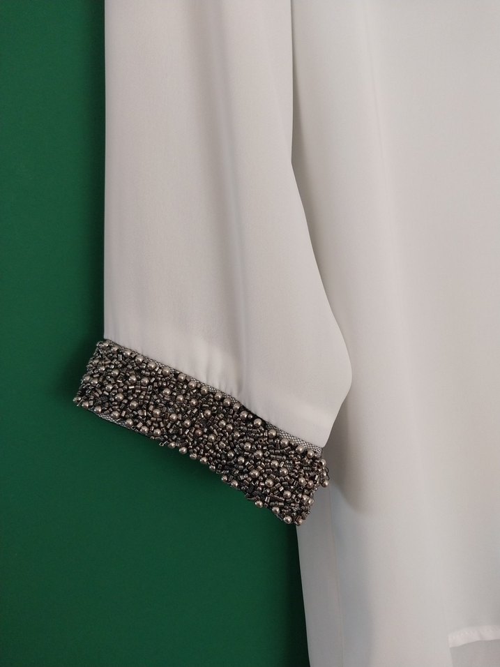 V Yaka Beyaz Bohem Uzun Kollu Bluz - Görsel 3