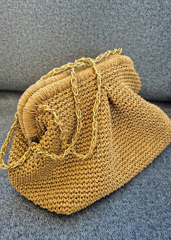  Beden camel Renk Bej Örgü Kadın Clutch Çanta