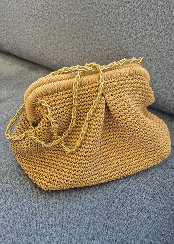 Bej Örgü Kadın Clutch Çanta