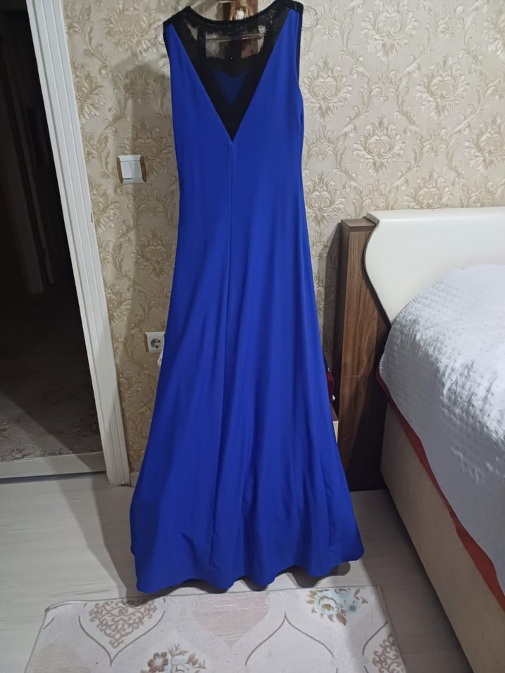 Drapeli Mavi Uzun Abiye Elbise - Görsel 2