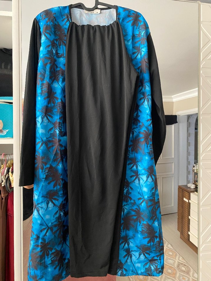 Uzun, Fermuarlı Mavi heşema - Görsel 3