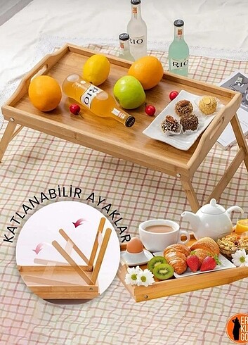 Katlanabilir ayaklı bambu tepsi