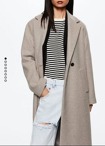 Oversize bej yün kaban mango 