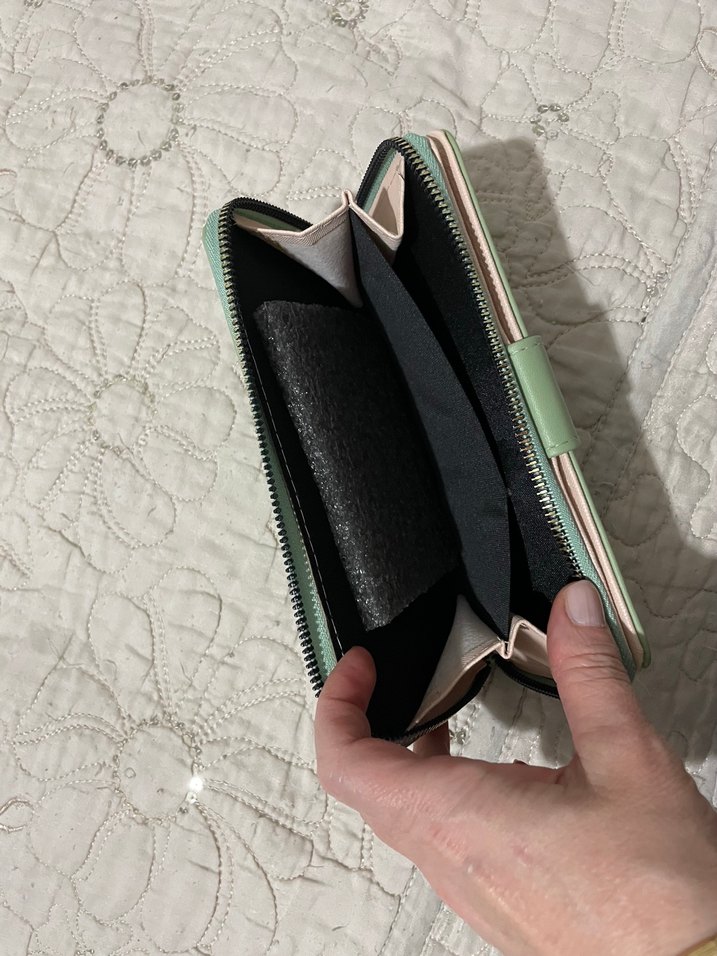 Fermuarlı Kadın Deri El Cüzdanı - Pastel Haki - Görsel 3