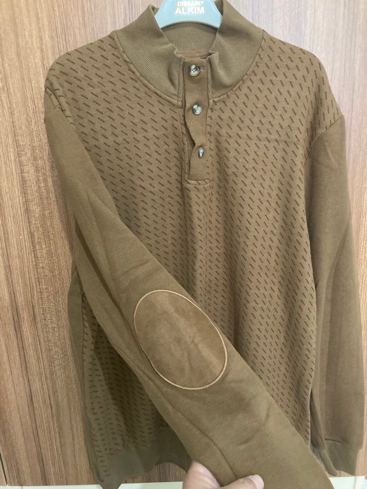 Düğmeli Kahverengi Erkek Triko Sweatshirt - Görsel 2