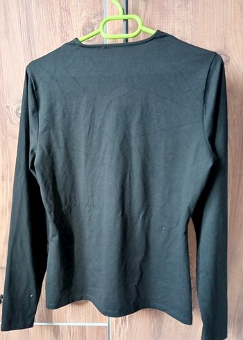 V Yaka Siyah Uzun Kollu Kadın Bluz - Görsel 3