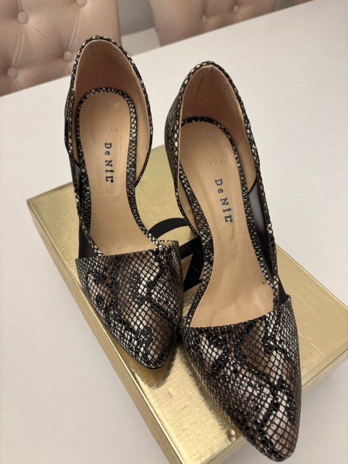 Altın Yılan Desenli Stiletto Topuklu Kadın Ayakkabı - Görsel 4