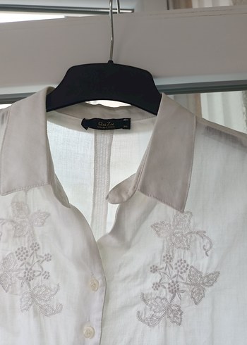 Düğmeli Beyaz Keten Midi Bohem Gömlek - Görsel 2