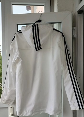 Beyaz Adidas Fermuarlı Unisex Yağmurluk - Görsel 2