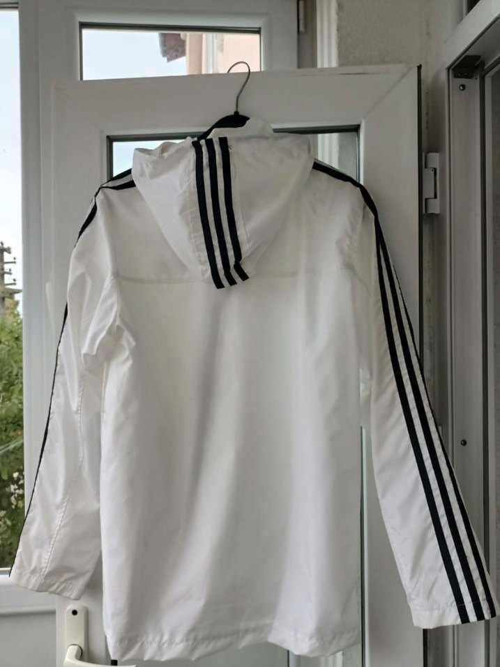 Beyaz Adidas Fermuarlı Unisex Yağmurluk - Görsel 2