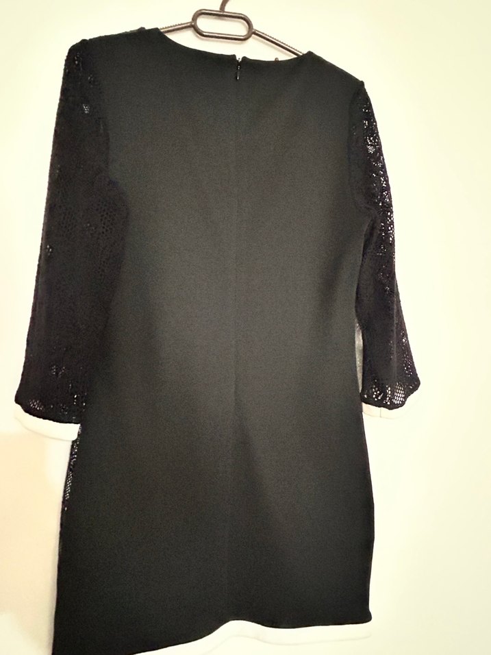 Dantel Detaylı Siyah Triko Midi Elbise - Görsel 2