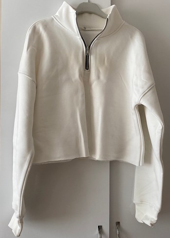 Yarım Fermuarlı Beyaz Kadın Sweatshirt