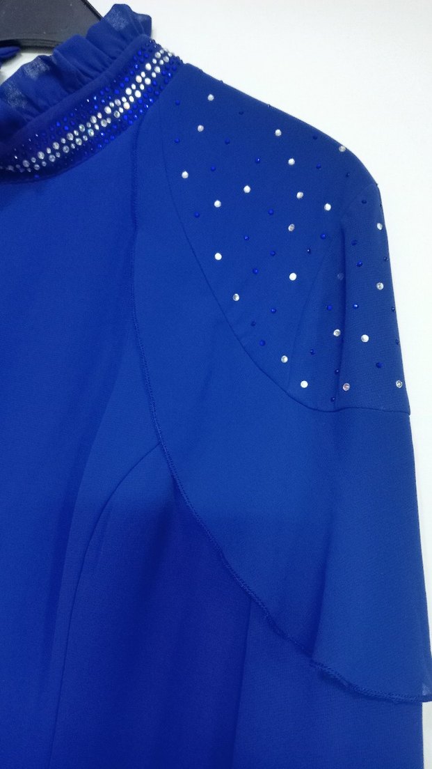 Uzun Kollu Mavi Tesettür Kadın Abiye Elbise - Görsel 3