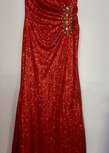 Kırmızı Payetli Uzun Abiye Elbise - Görsel 2