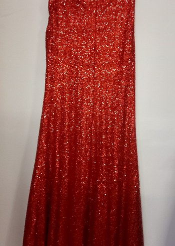 Kırmızı Payetli Uzun Abiye Elbise - Görsel 4