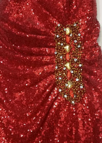 Kırmızı Payetli Uzun Abiye Elbise - Görsel 3