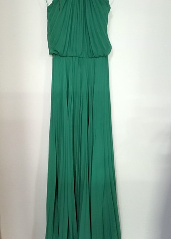 Zincir Detaylı Yeşil Uzun Abiye Elbise - Görsel 2