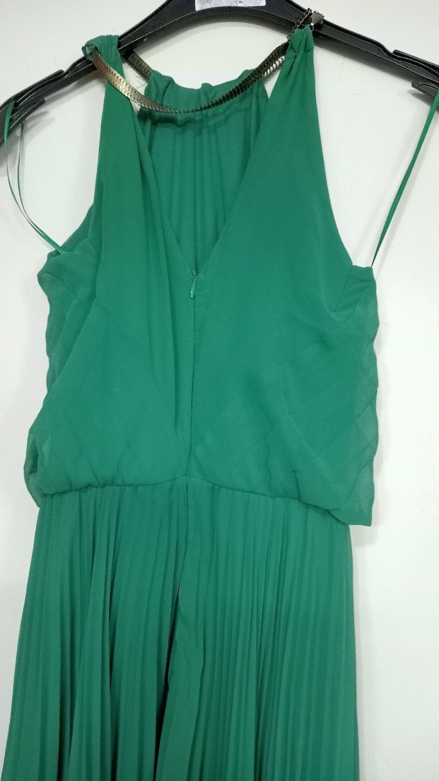 Zincir Detaylı Yeşil Uzun Abiye Elbise - Görsel 4