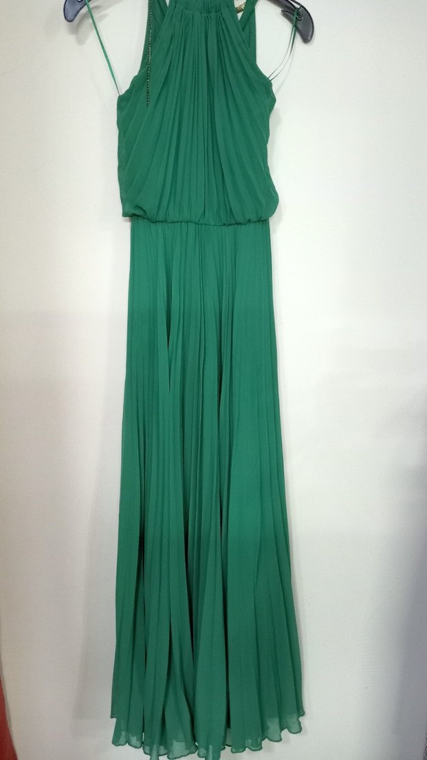 Zincir Detaylı Yeşil Uzun Abiye Elbise - Görsel 2