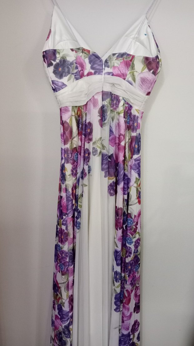 Mor Çiçek Desenli Uzun V Yakalı Elbise - Görsel 2