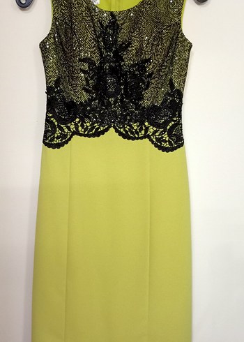 Yeşil Güpür Detaylı Mini Abiye Elbise - Görsel 2