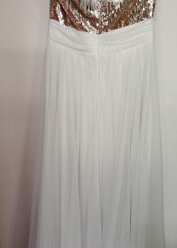 İşlemeli Straplez Uzun Beyaz Abiye Elbise - Görsel 4