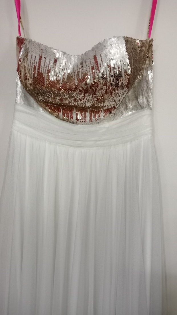 İşlemeli Straplez Uzun Beyaz Abiye Elbise - Görsel 2