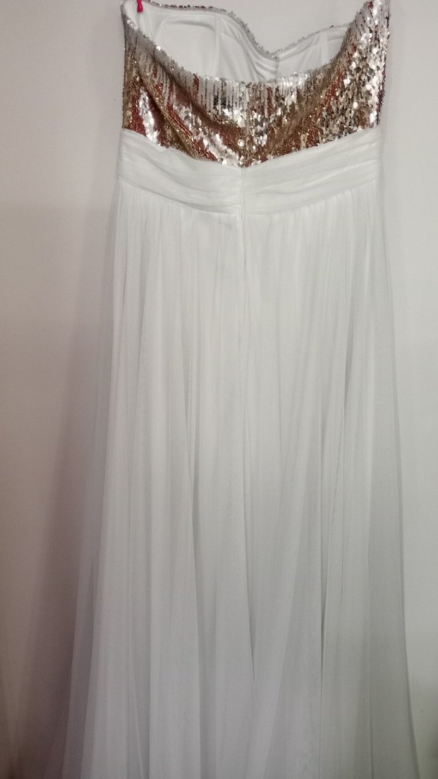 İşlemeli Straplez Uzun Beyaz Abiye Elbise - Görsel 4