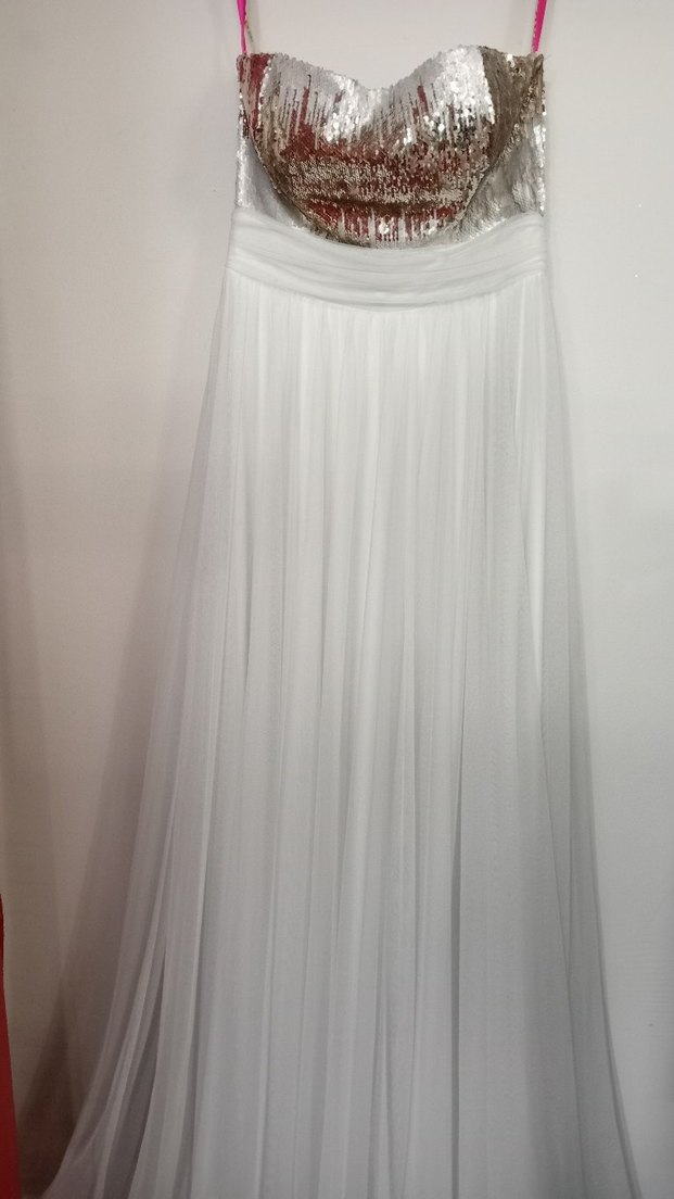 İşlemeli Straplez Uzun Beyaz Abiye Elbise - Görsel 3