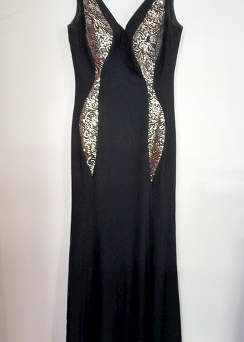 Desenli Siyah Uzun V Yaka Kadın Elbise - Görsel 2