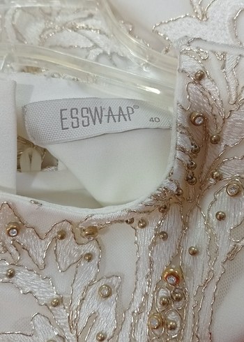 Uzun Kollu Boncuk İşlemeli Beyaz Tesettür Elbisesi - Görsel 5