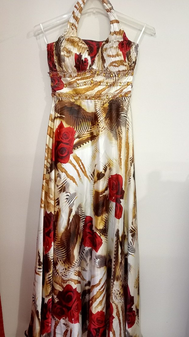 Desenli Drapeli Uzun Straplez Kadın Elbise - Görsel 2