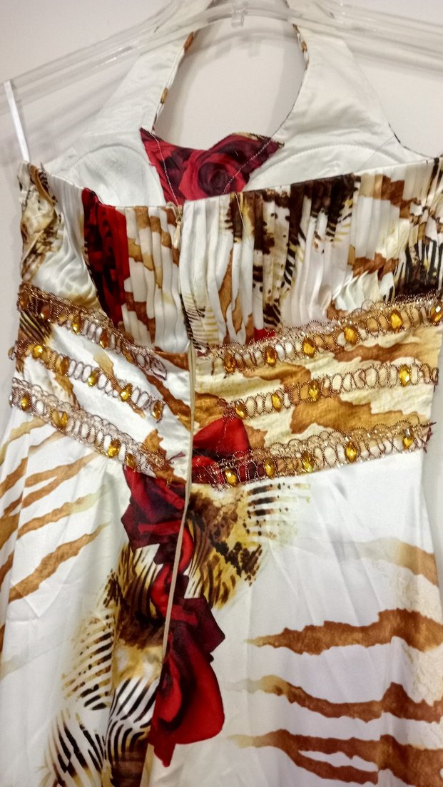 Desenli Drapeli Uzun Straplez Kadın Elbise - Görsel 3