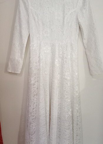 Dantel Detaylı Beyaz V Yaka Uzun Kollu Nişanlık - Görsel 2