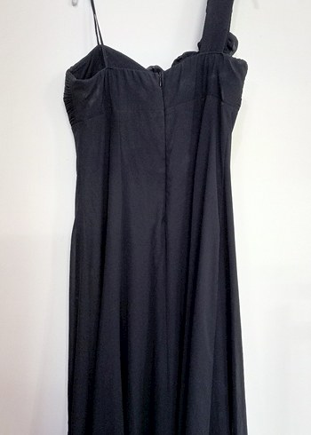 Drapeli Siyah Uzun Abiye Elbise - Görsel 3