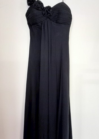 Drapeli Siyah Uzun Abiye Elbise - Görsel 2