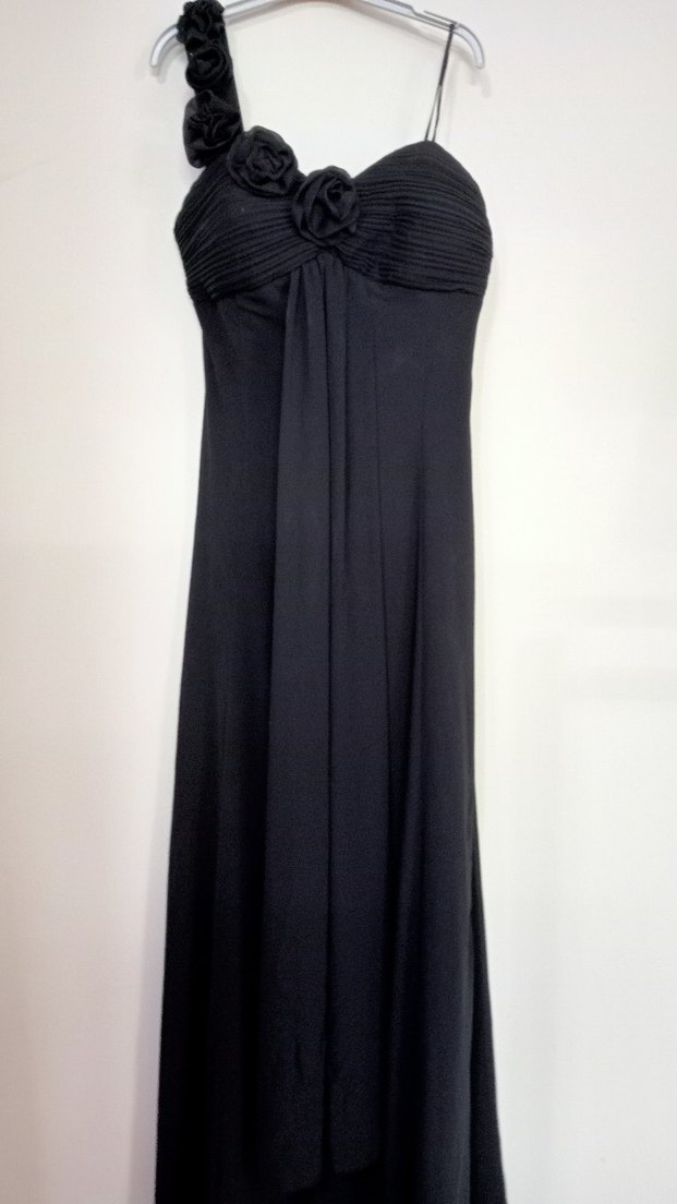 Drapeli Siyah Uzun Abiye Elbise - Görsel 2