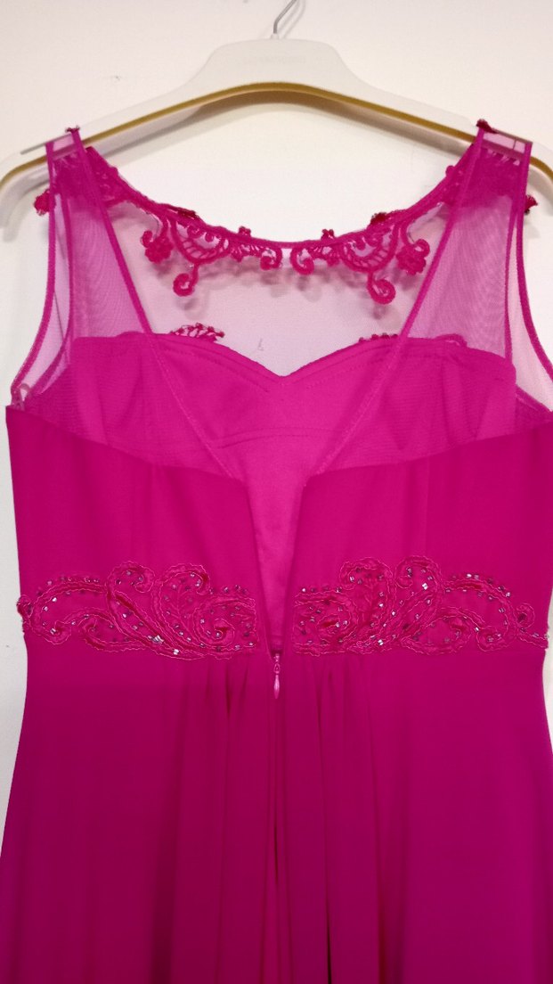 Pembe V Yaka Boncuk İşlemeli Abiye Elbise - Görsel 5