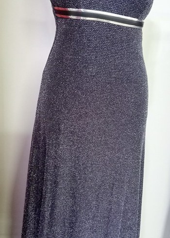 Gri V Yakalı Uzun Abiye Elbise - Görsel 2