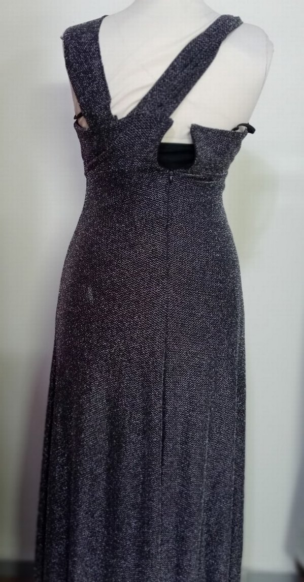 Gri V Yakalı Uzun Abiye Elbise - Görsel 3