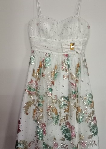 Çiçek Desenli Mini Beyaz Straplez Elbise - Görsel 2