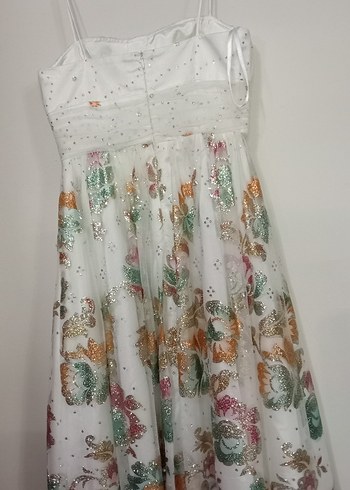 Çiçek Desenli Mini Beyaz Straplez Elbise - Görsel 4