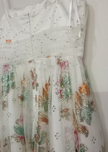 Çiçek Desenli Mini Beyaz Straplez Elbise - Görsel 5