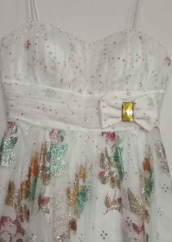 Çiçek Desenli Mini Beyaz Straplez Elbise - Görsel 3