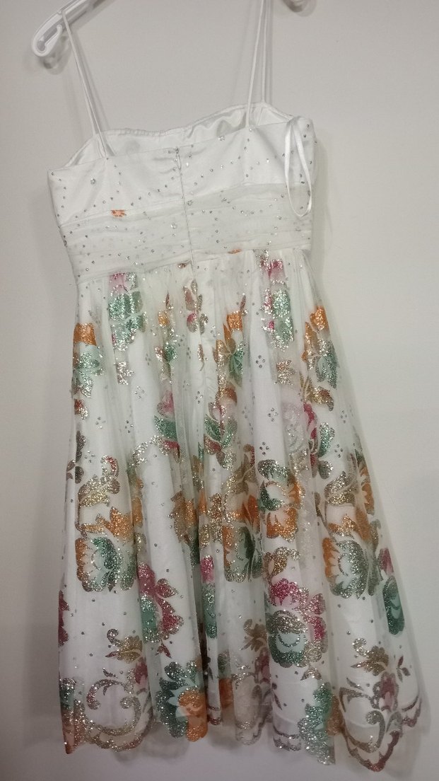 Çiçek Desenli Mini Beyaz Straplez Elbise - Görsel 4