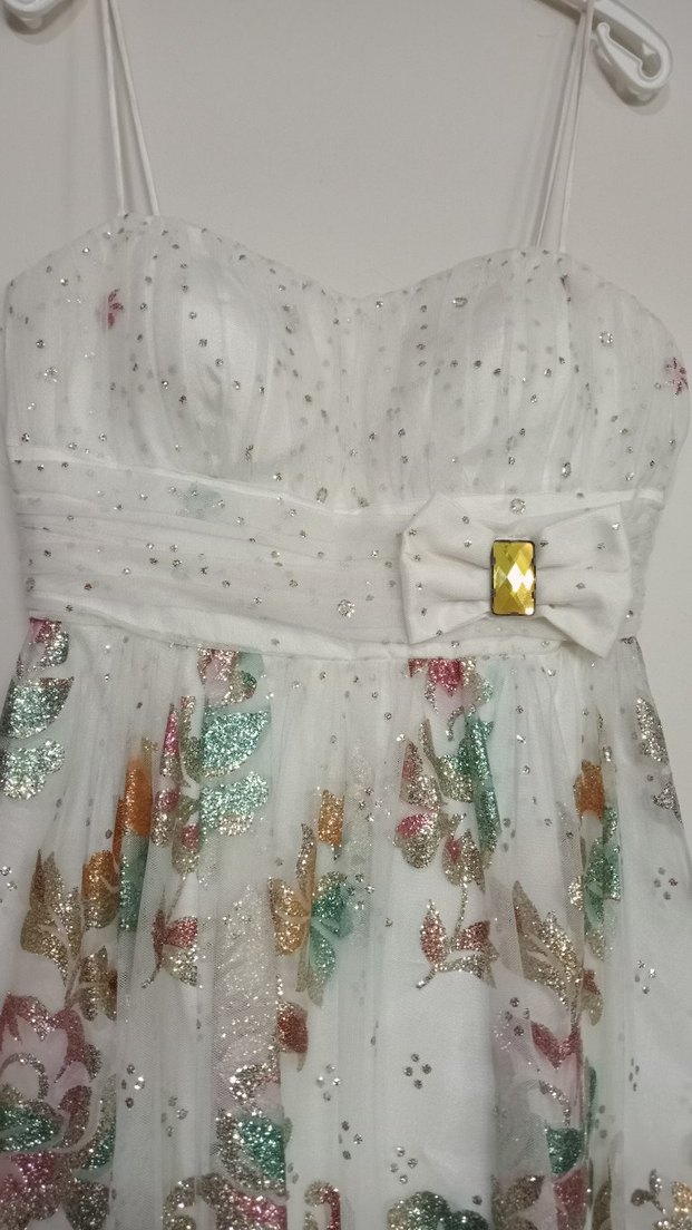 Çiçek Desenli Mini Beyaz Straplez Elbise - Görsel 3