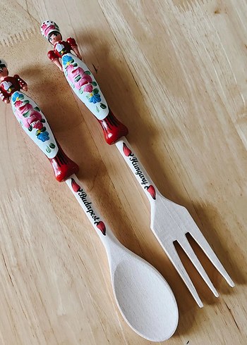 Macaristan Renkli Ahşap Kaşık ve Çatal Seti