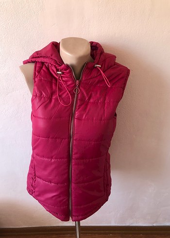 Parlak Pembe Kapüşonlu Kadın Şişme Yelek